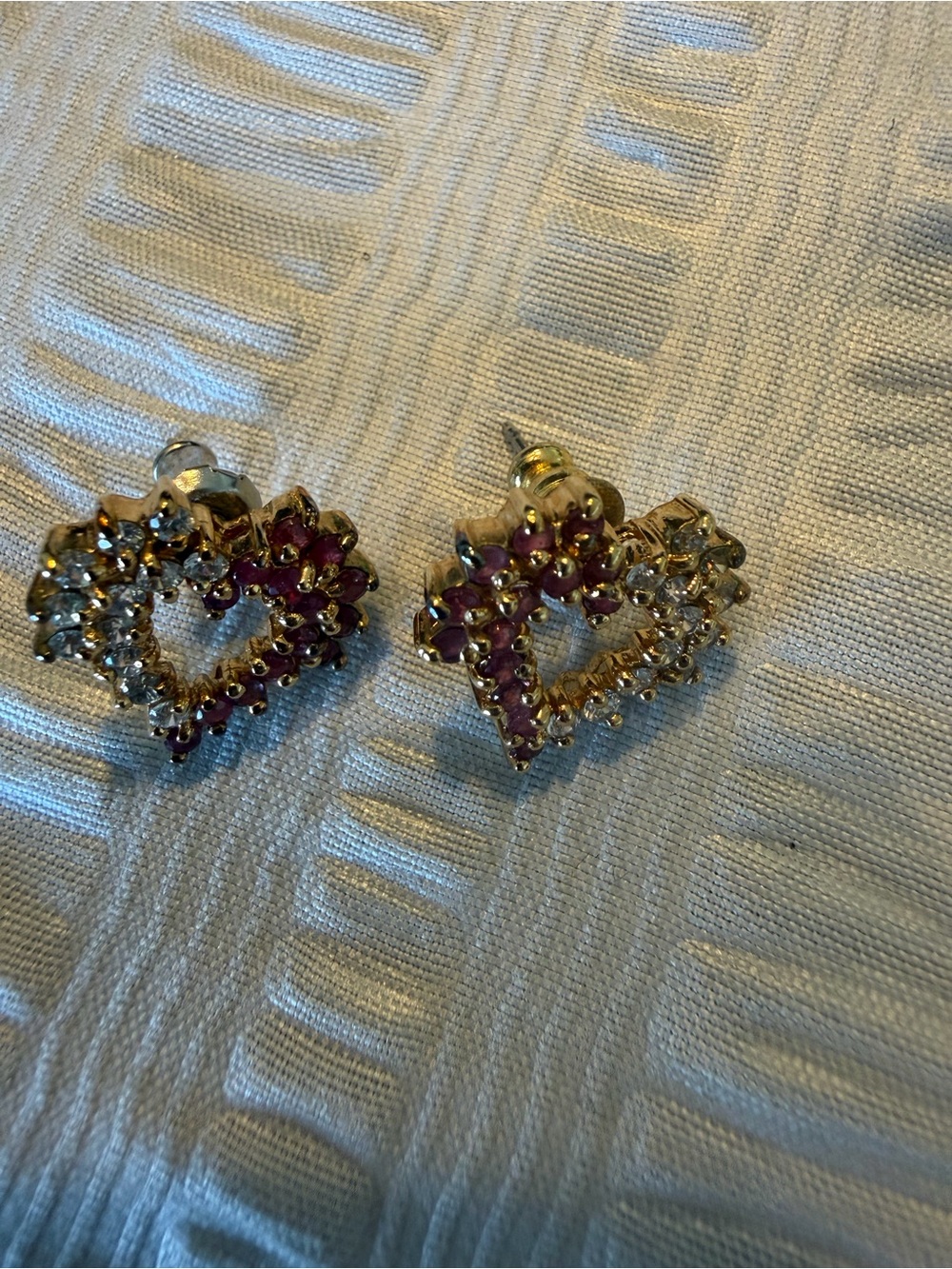 Gold 925 stamped Heart Stud Earrings with Pink and Clear Stones